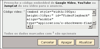 Código para compartir o vídeo Código para compartir o vídeo